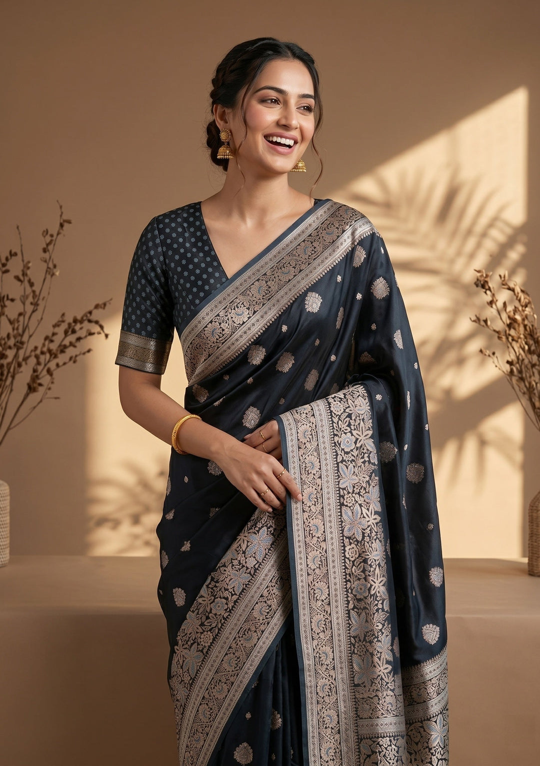 Peacock Blue Banarasi Art Silk Saree