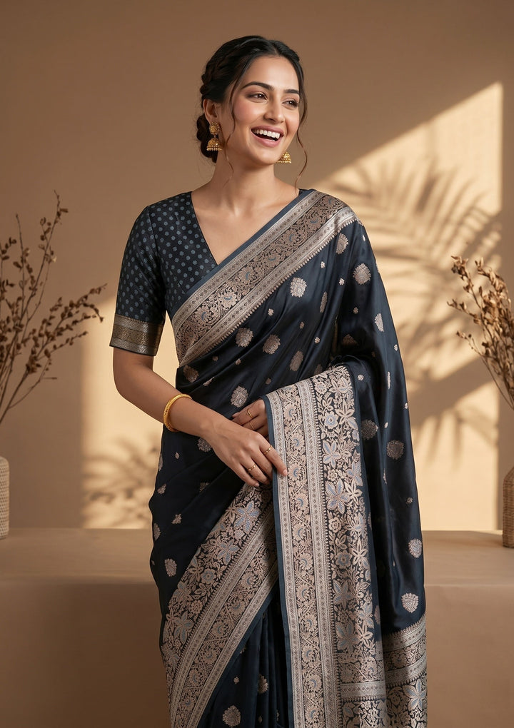 Peacock Blue Banarasi Art Silk Saree