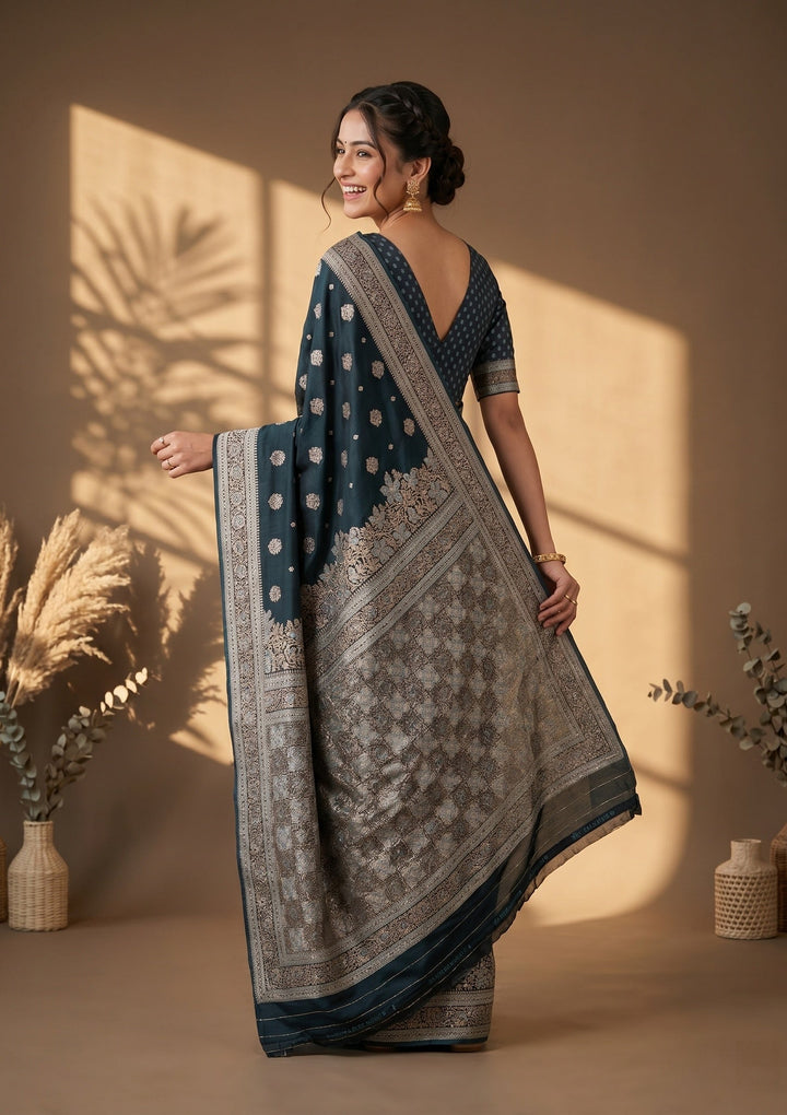 Peacock Blue Banarasi Art Silk Saree