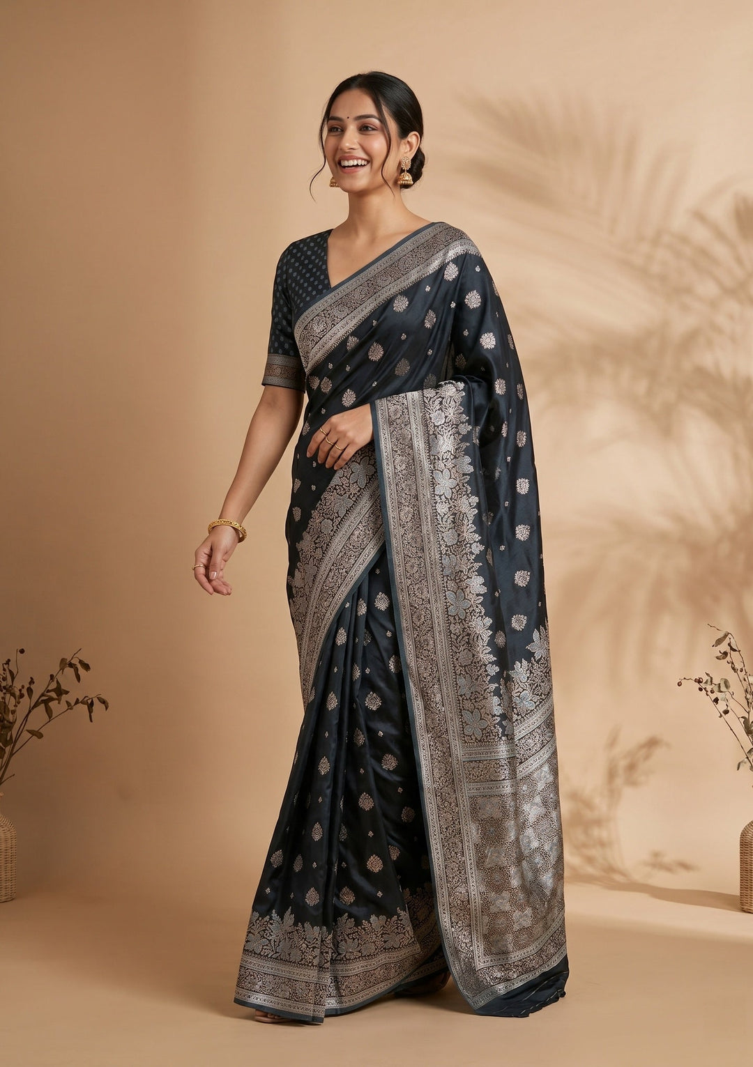 Peacock Blue Banarasi Art Silk Saree