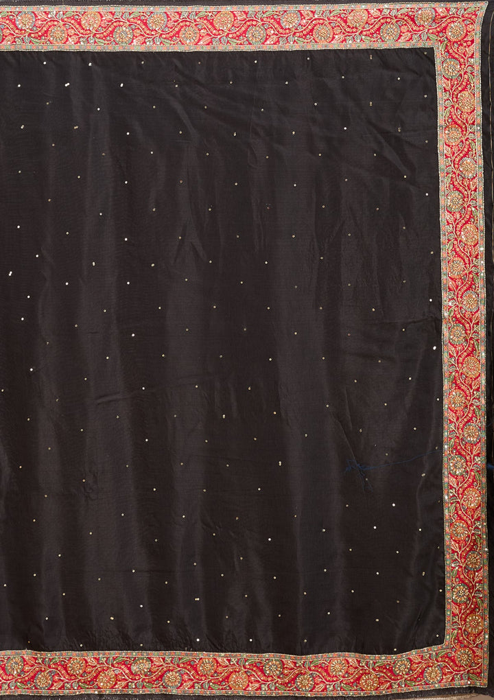 Black Silk Buti Cutdana Saree With Matching Blouse Piece