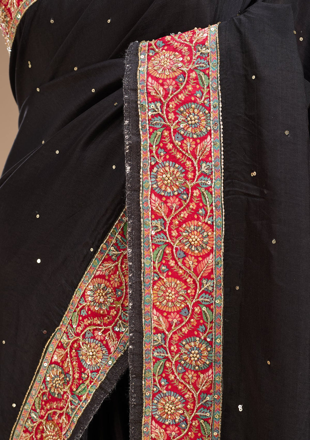 Black Silk Buti Cutdana Saree With Matching Blouse Piece
