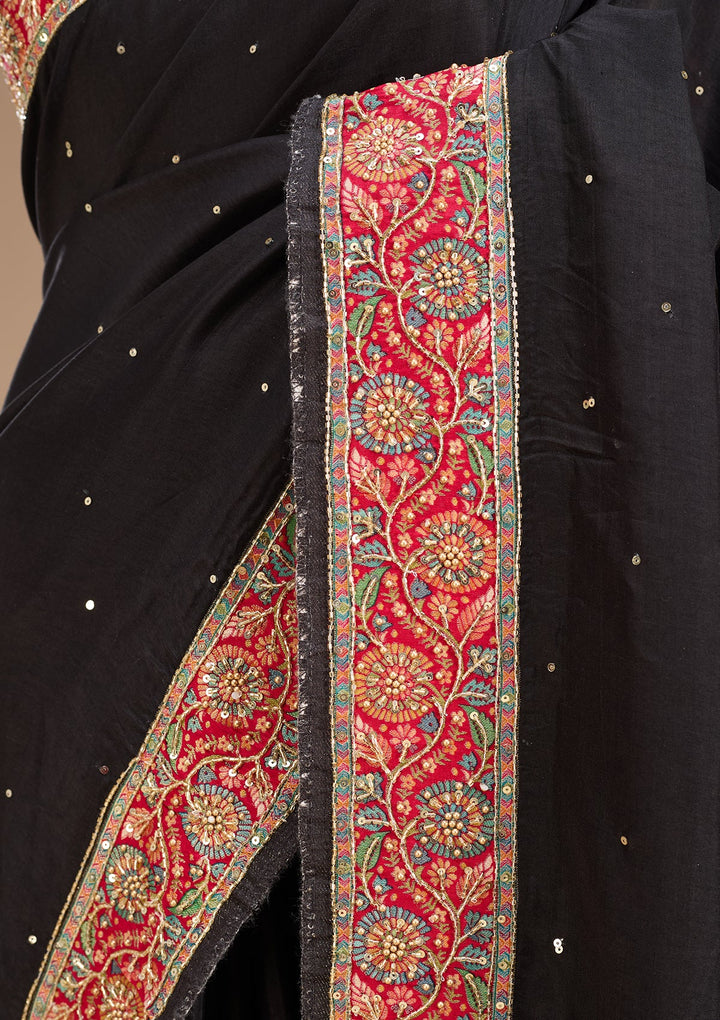 Black Silk Buti Cutdana Saree With Matching Blouse Piece