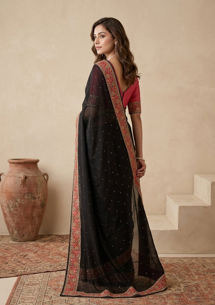 Black Silk Buti Cutdana Saree With Matching Blouse Piece