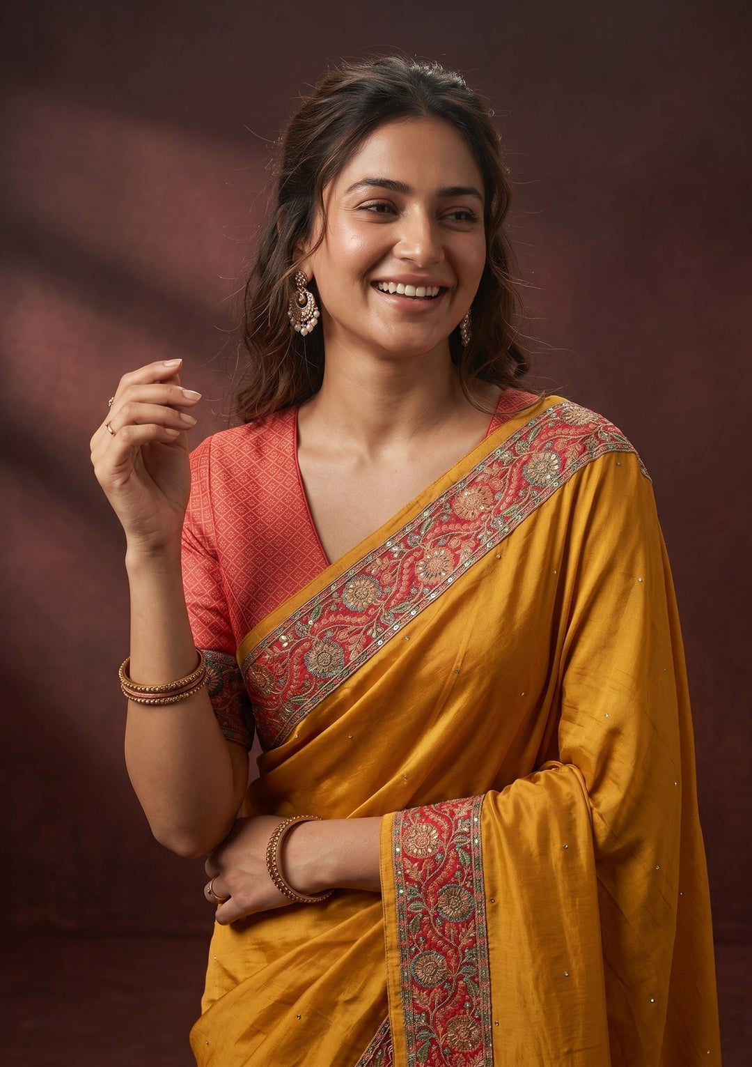 Mustard Yellow Silk Buti Cutdana Saree With Matching Blouse Piece