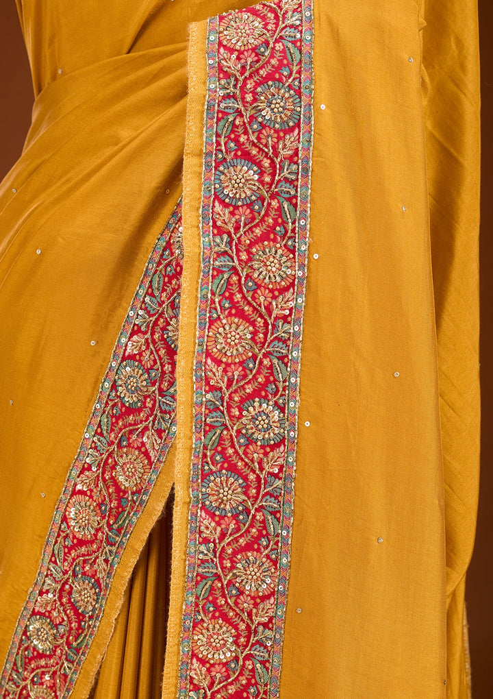 Mustard Yellow Silk Buti Cutdana Saree With Matching Blouse Piece