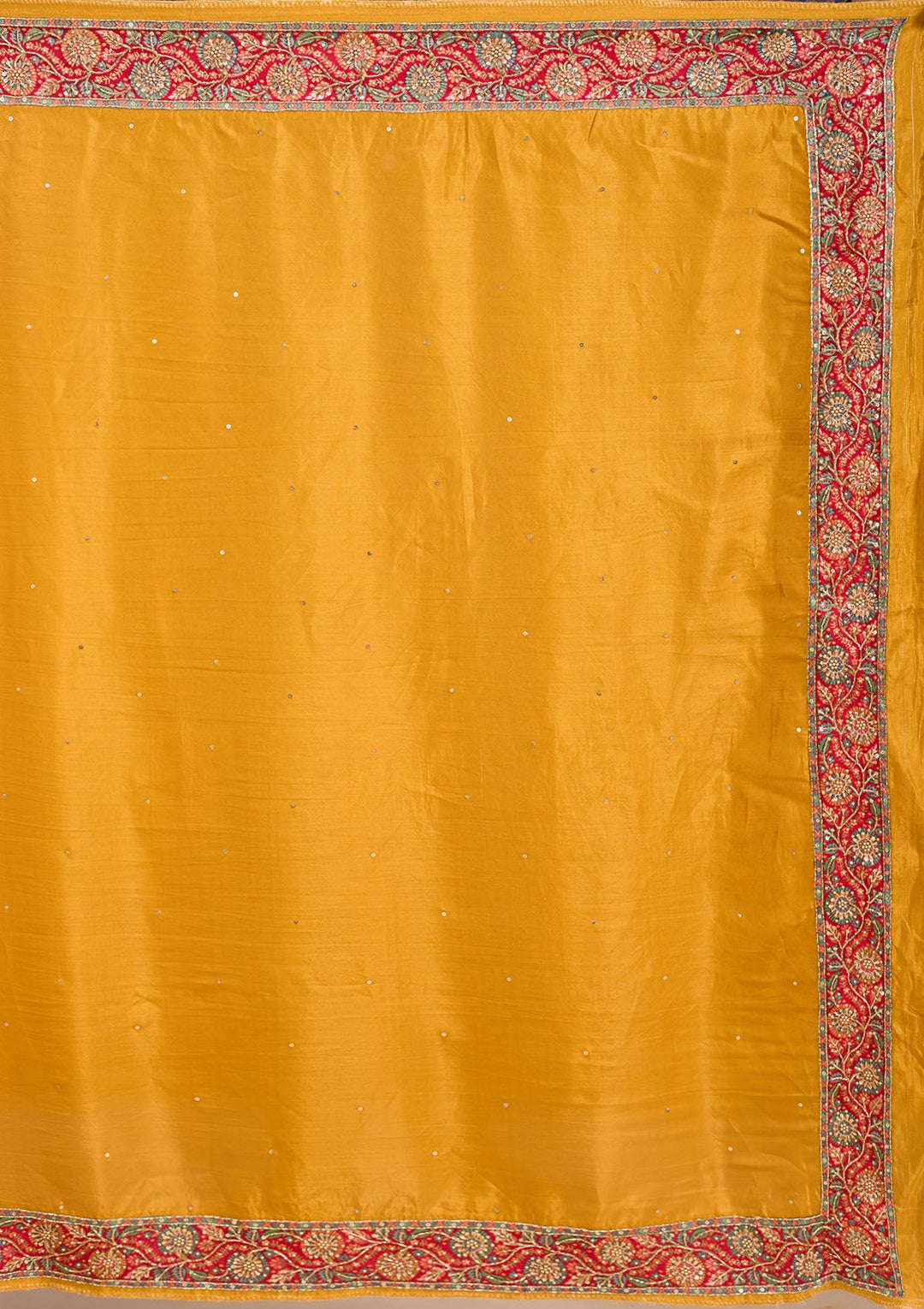 Mustard Yellow Silk Buti Cutdana Saree With Matching Blouse Piece