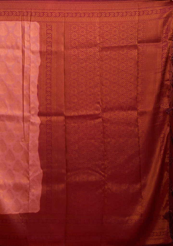 Onion Pink Soft Raw Silk Jaal Saree With Matching Blouse Piece