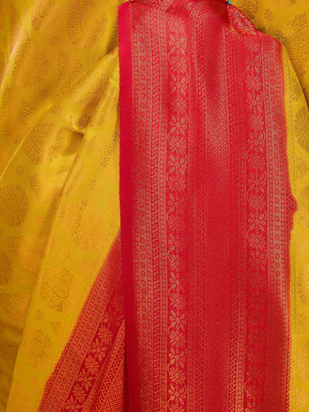 Yellow Soft Raw Silk Jaal Saree With Matching Blouse Piece