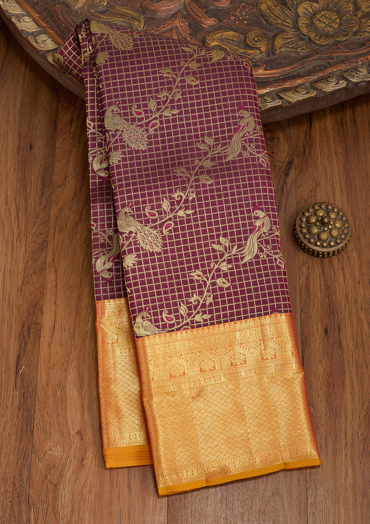 Wine Dharmavaram Pure Silk Saree