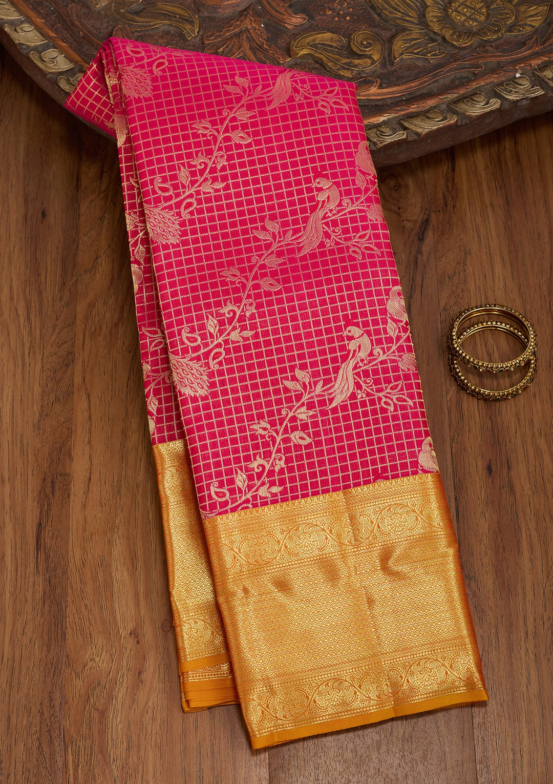 Rani Pink Dharmavaram Pure Silk Saree