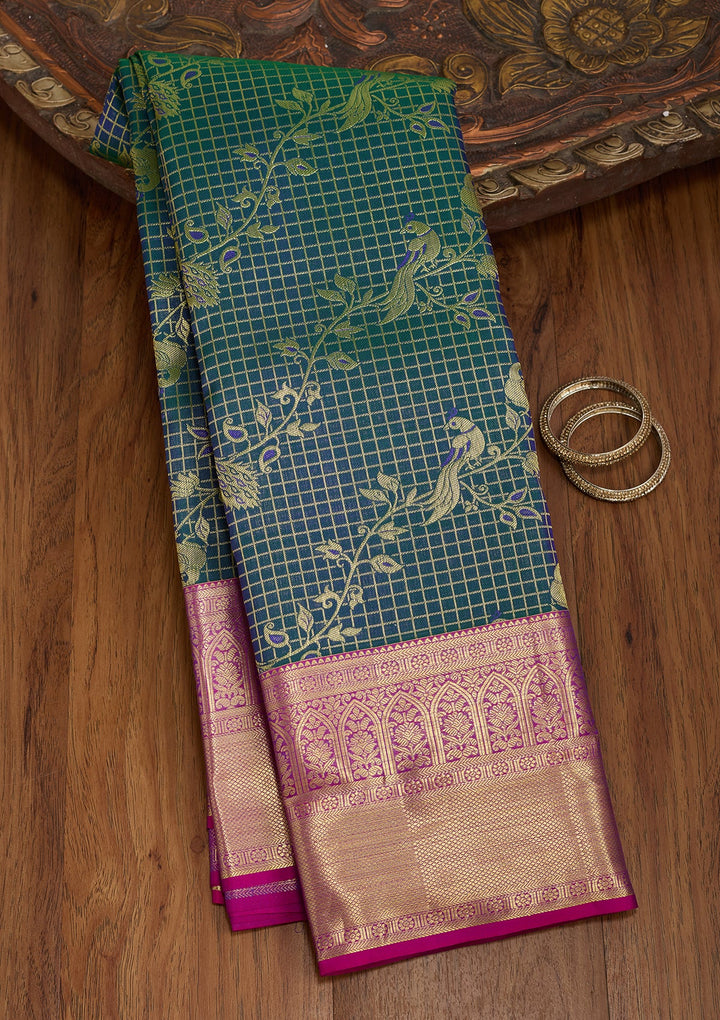 Peacock Blue Dharmavaram Pure Silk Saree