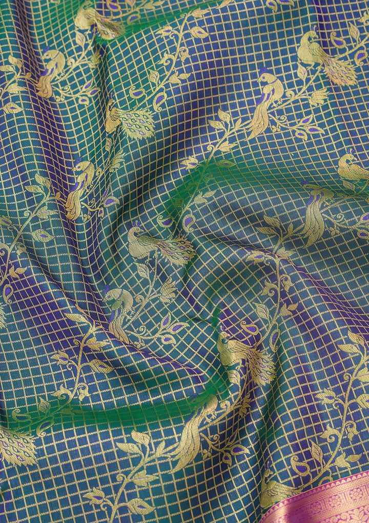 Peacock Blue Dharmavaram Pure Silk Saree