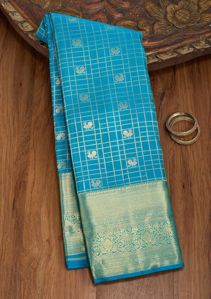 Turquoise Blue Dharmavaram Pure Silk Saree