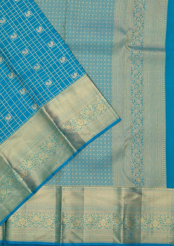 Turquoise Blue Dharmavaram Pure Silk Saree
