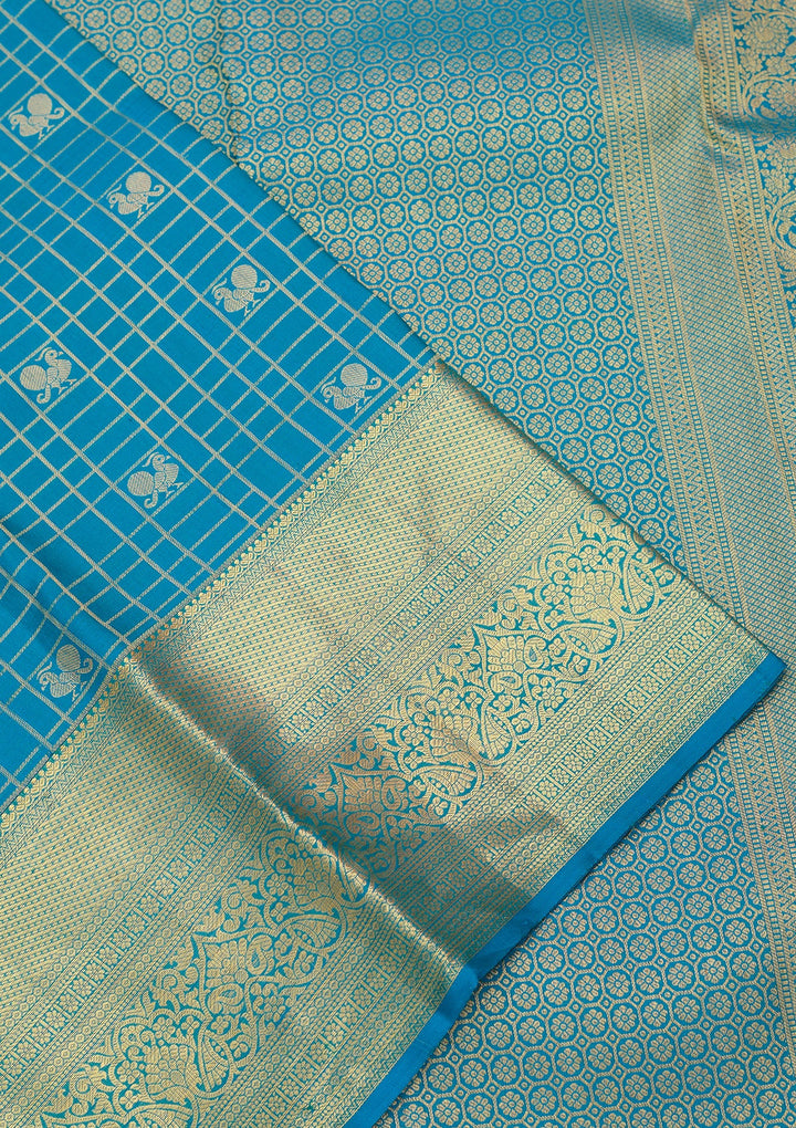 Turquoise Blue Dharmavaram Pure Silk Saree