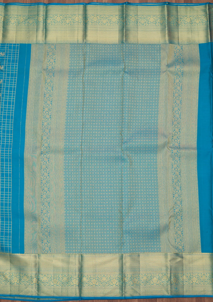 Turquoise Blue Dharmavaram Pure Silk Saree