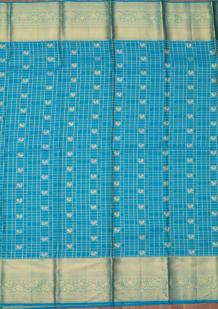 Turquoise Blue Dharmavaram Pure Silk Saree