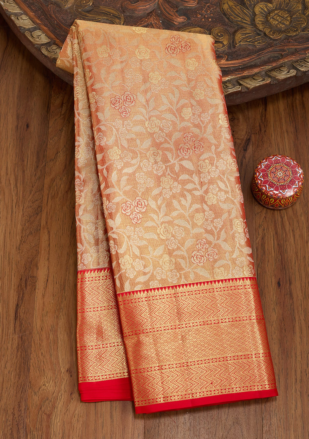 Peach Dharmavaram Pure Silk Saree