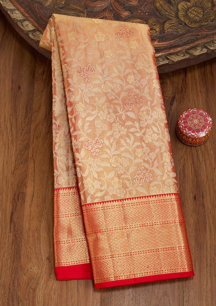 Peach Dharmavaram Pure Silk Saree