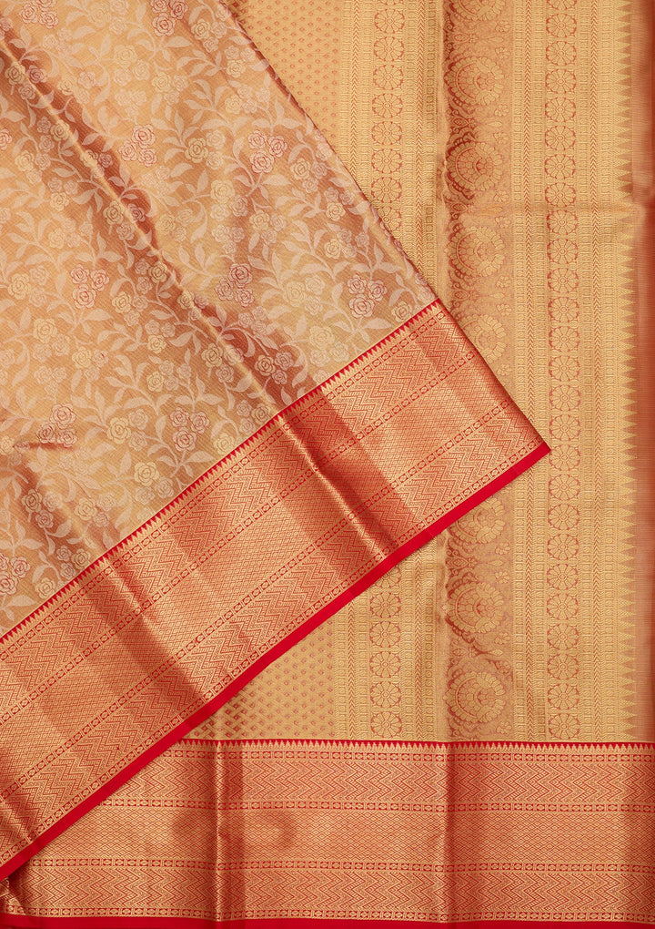 Peach Dharmavaram Pure Silk Saree