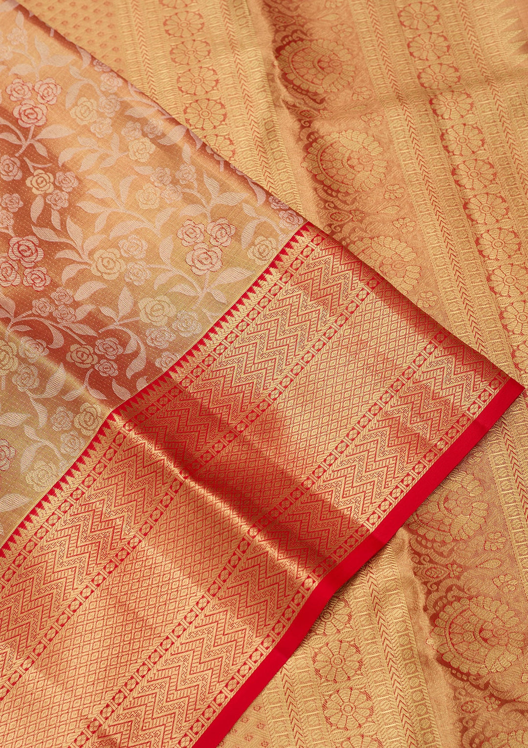 Peach Dharmavaram Pure Silk Saree