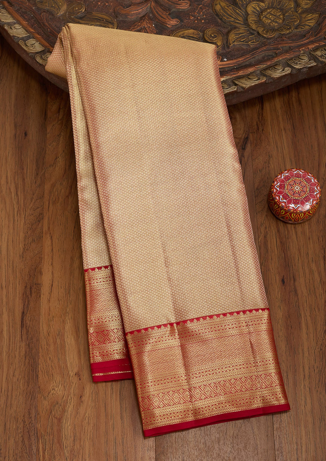Peach Dharmavaram Pure Silk Saree