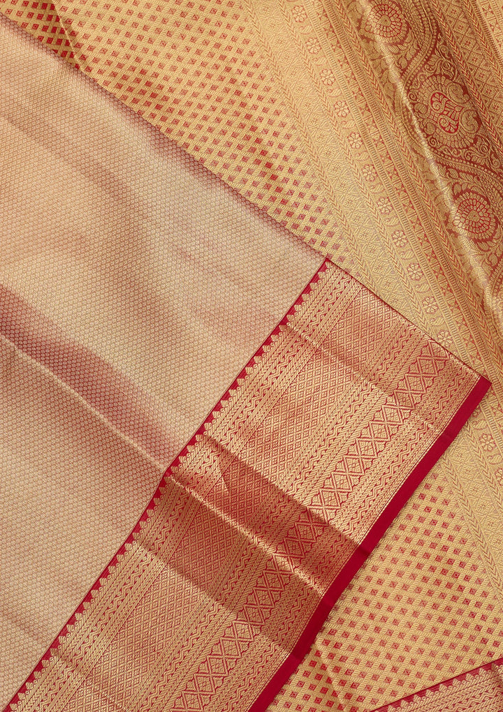 Peach Dharmavaram Pure Silk Saree
