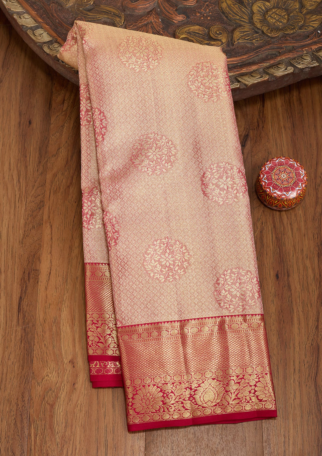Peach Dharmavaram Pure Silk Saree