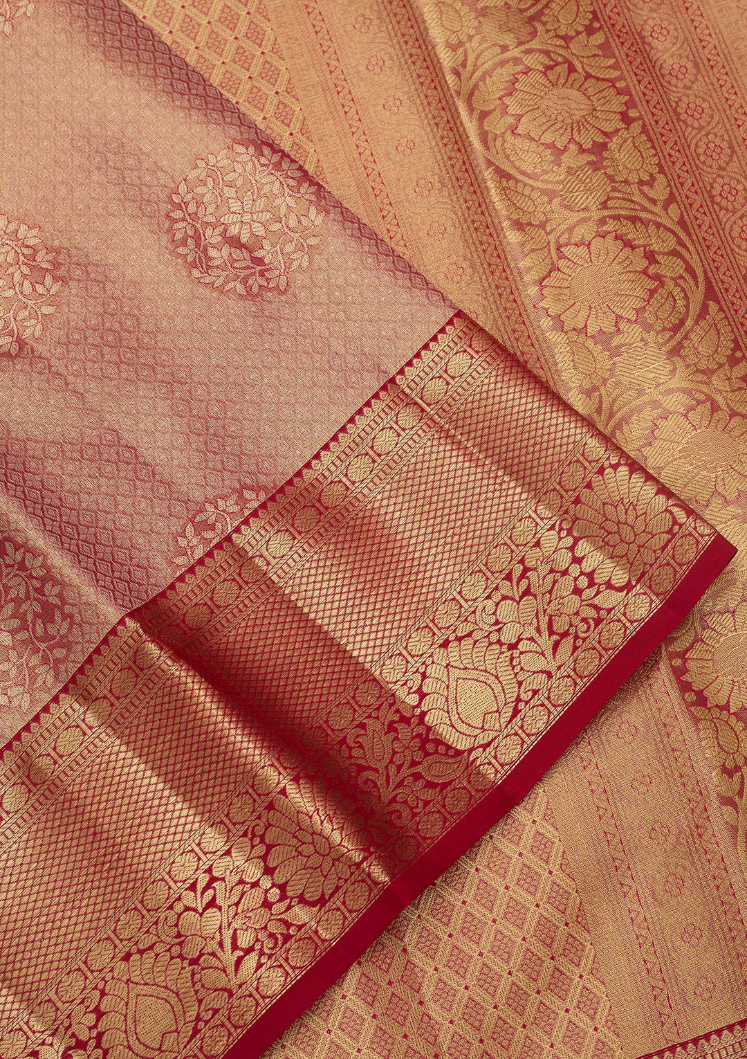Peach Dharmavaram Pure Silk Saree