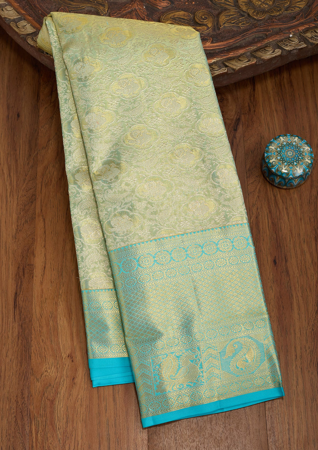 Sea Green Dharmavaram Pure Silk Saree