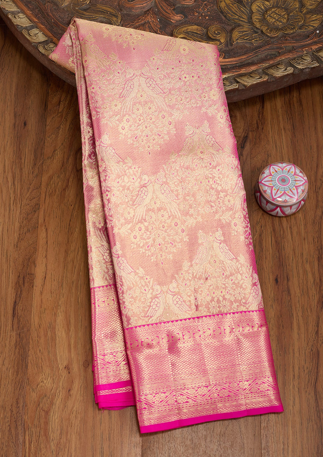 Pink Dharmavaram Pure Silk Saree