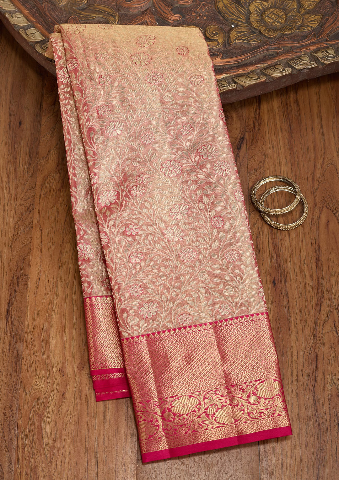 Peach Dharmavaram Pure Silk Saree