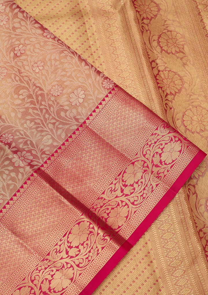 Peach Dharmavaram Pure Silk Saree