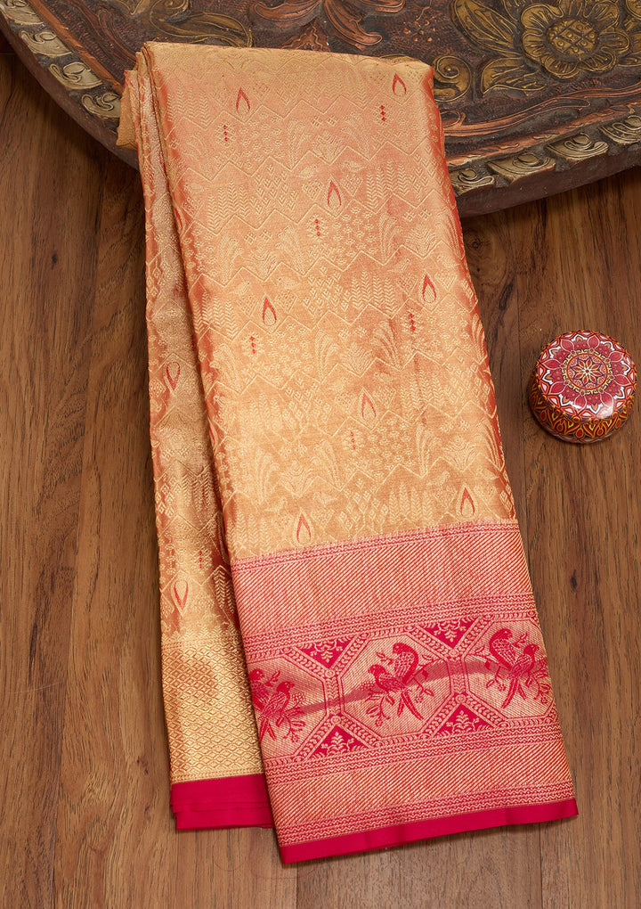 Peach Dharmavaram Pure Silk Saree