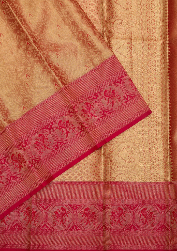 Peach Dharmavaram Pure Silk Saree