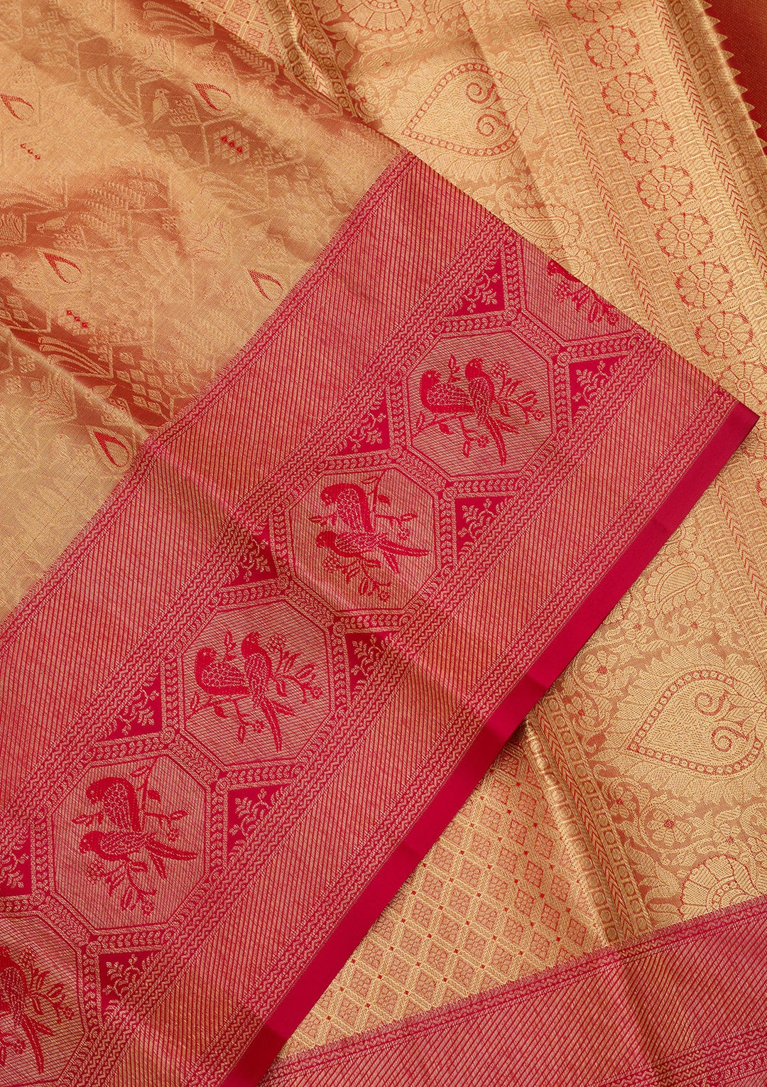 Peach Dharmavaram Pure Silk Saree