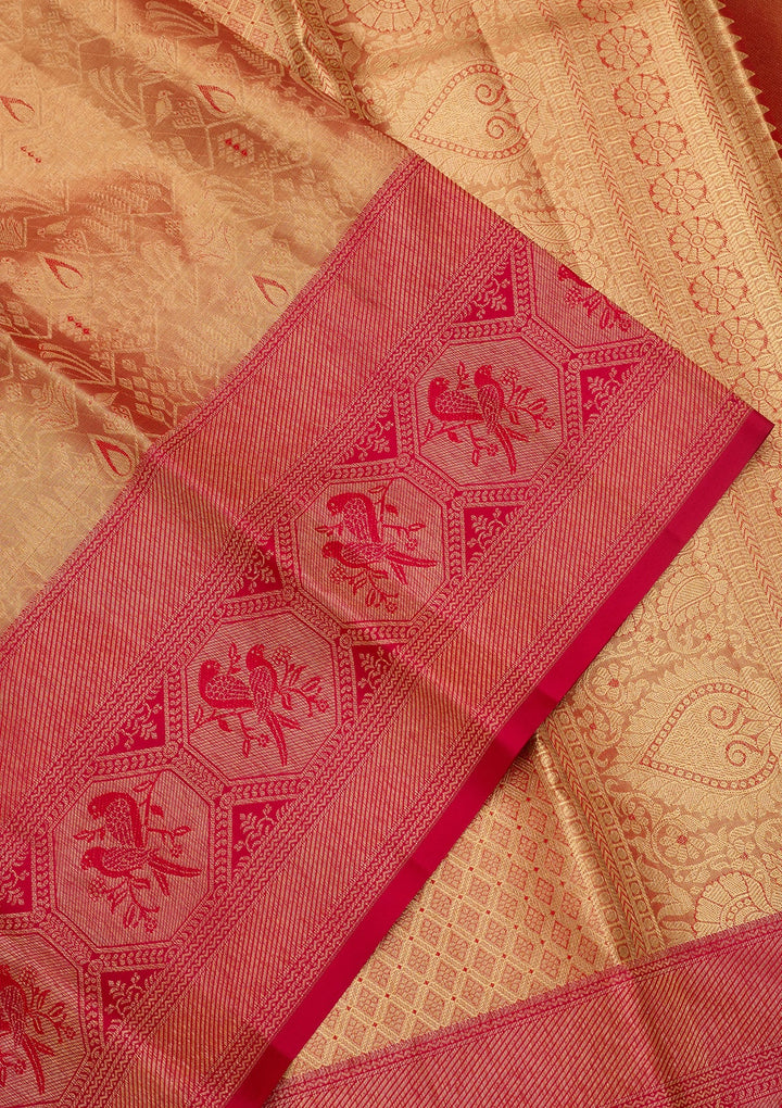 Peach Dharmavaram Pure Silk Saree