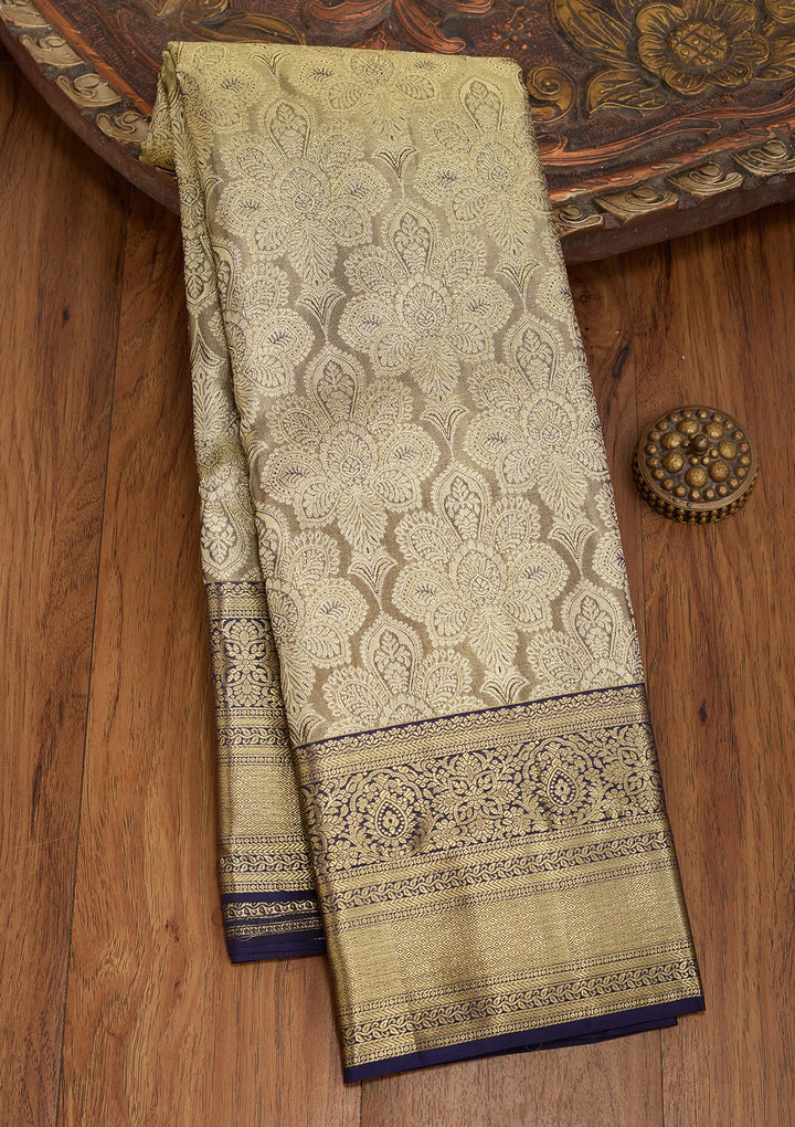 Grey Silk Jaal Saree With Matching Blouse Piece