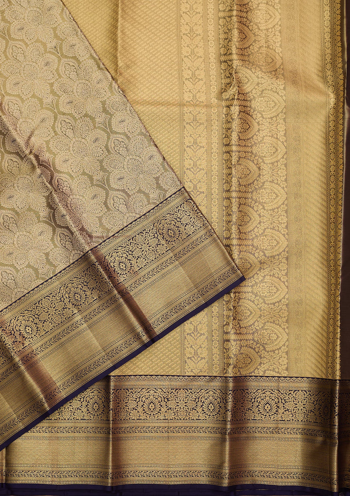 Grey Silk Jaal Saree With Matching Blouse Piece