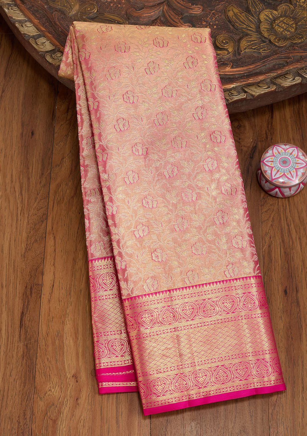 Peach Dharmavaram Pure Silk Saree