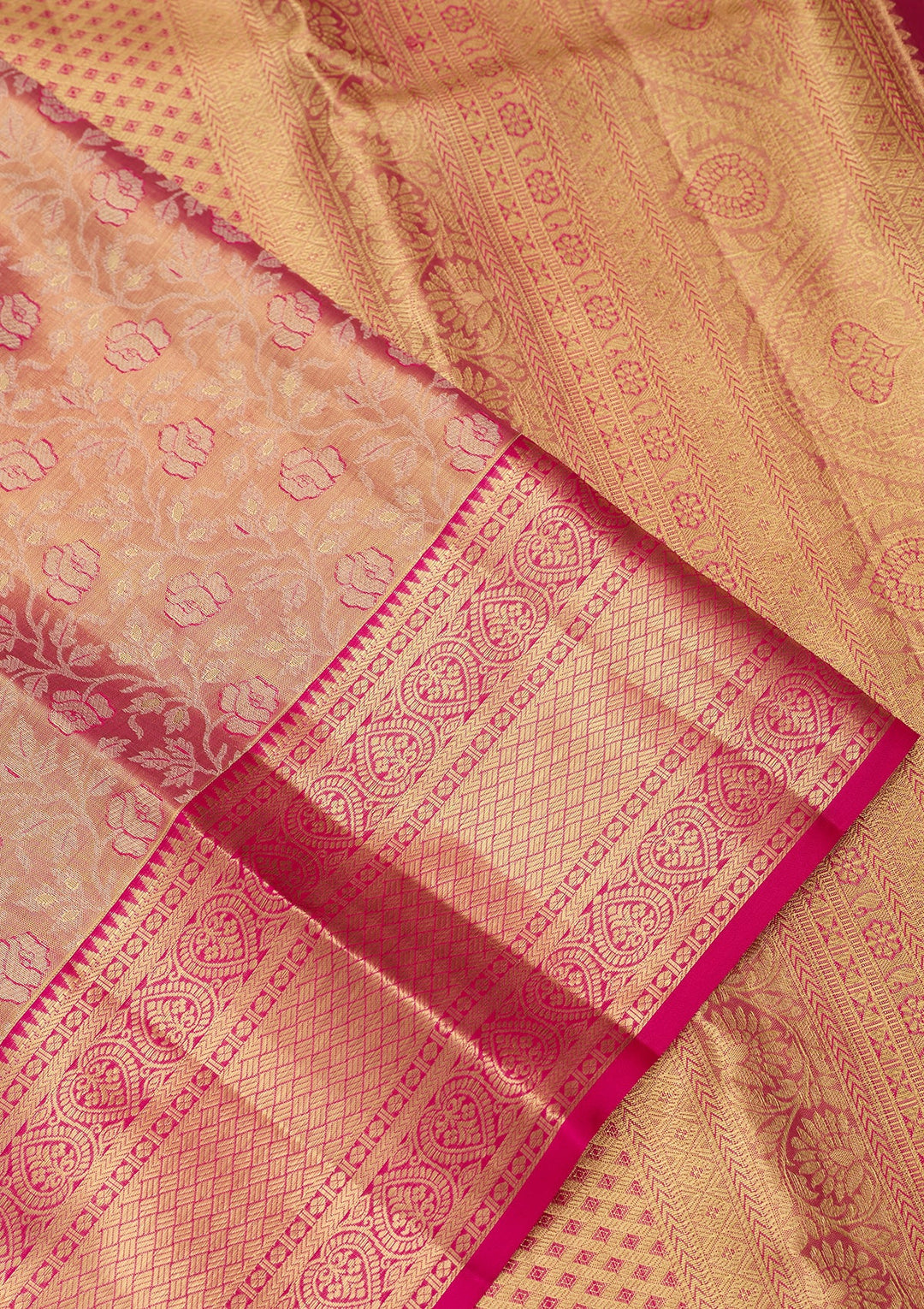 Peach Dharmavaram Pure Silk Saree