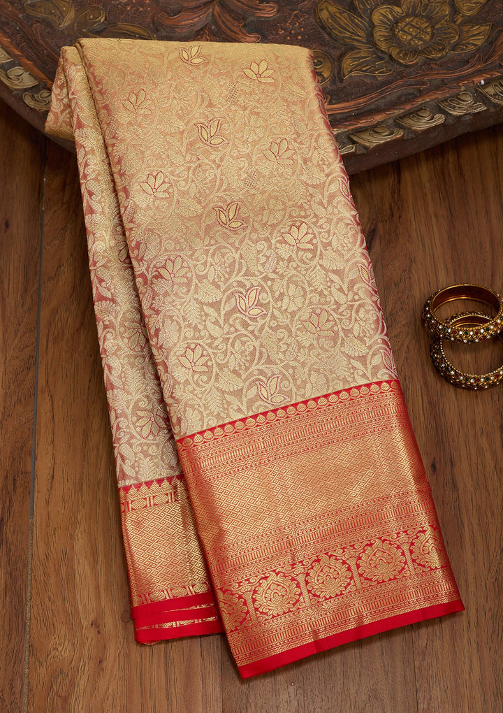Peach Dharmavaram Pure Silk Saree