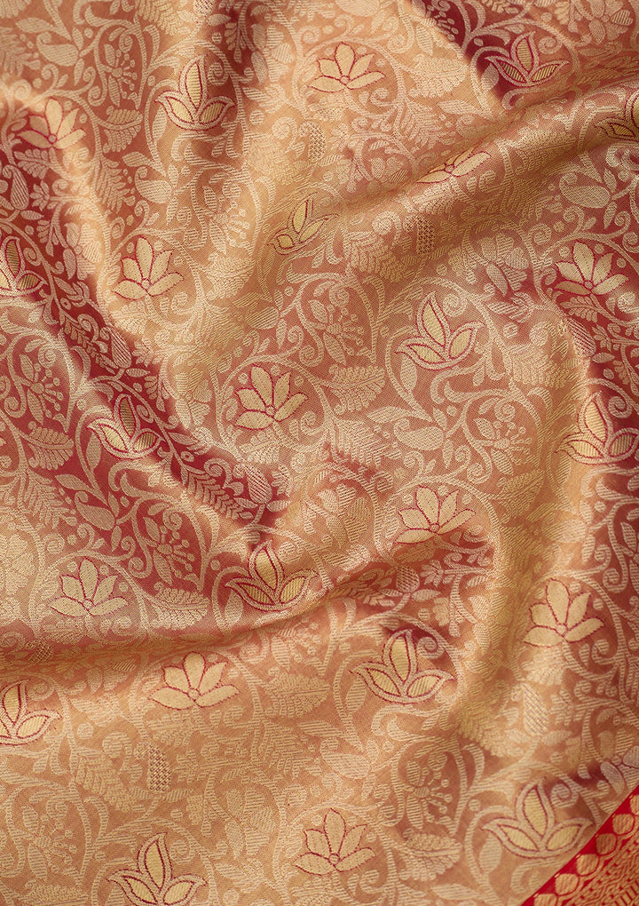 Peach Dharmavaram Pure Silk Saree