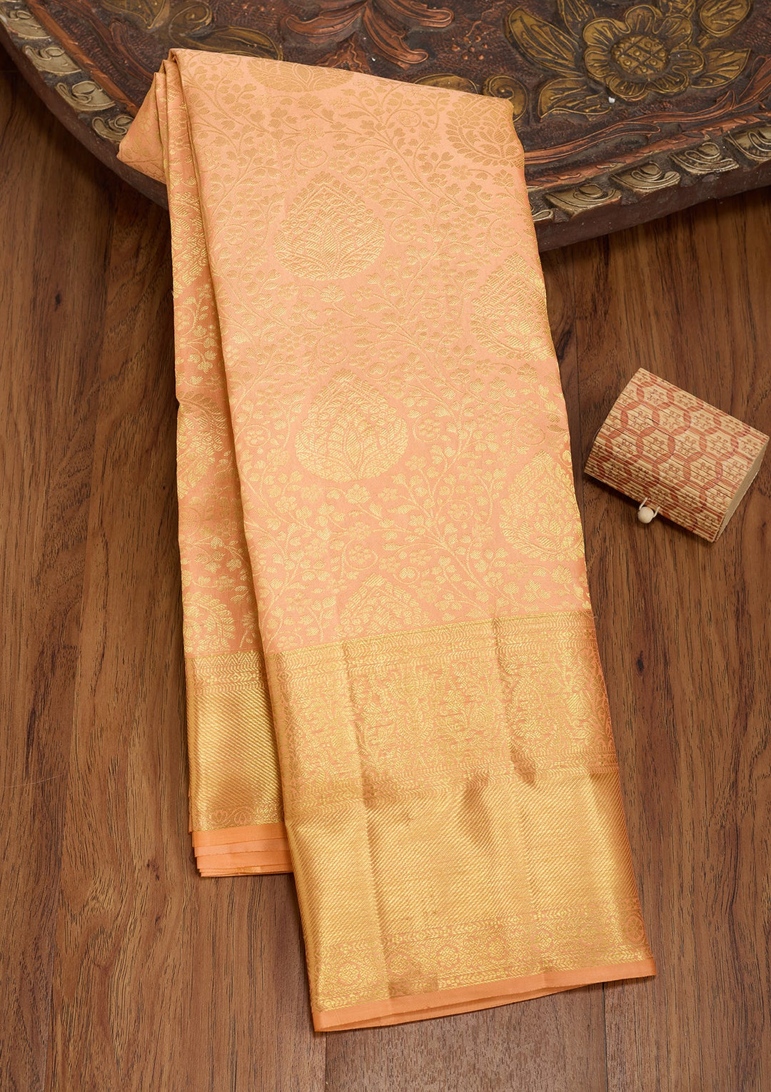 Peach Dharmavaram Pure Silk Saree