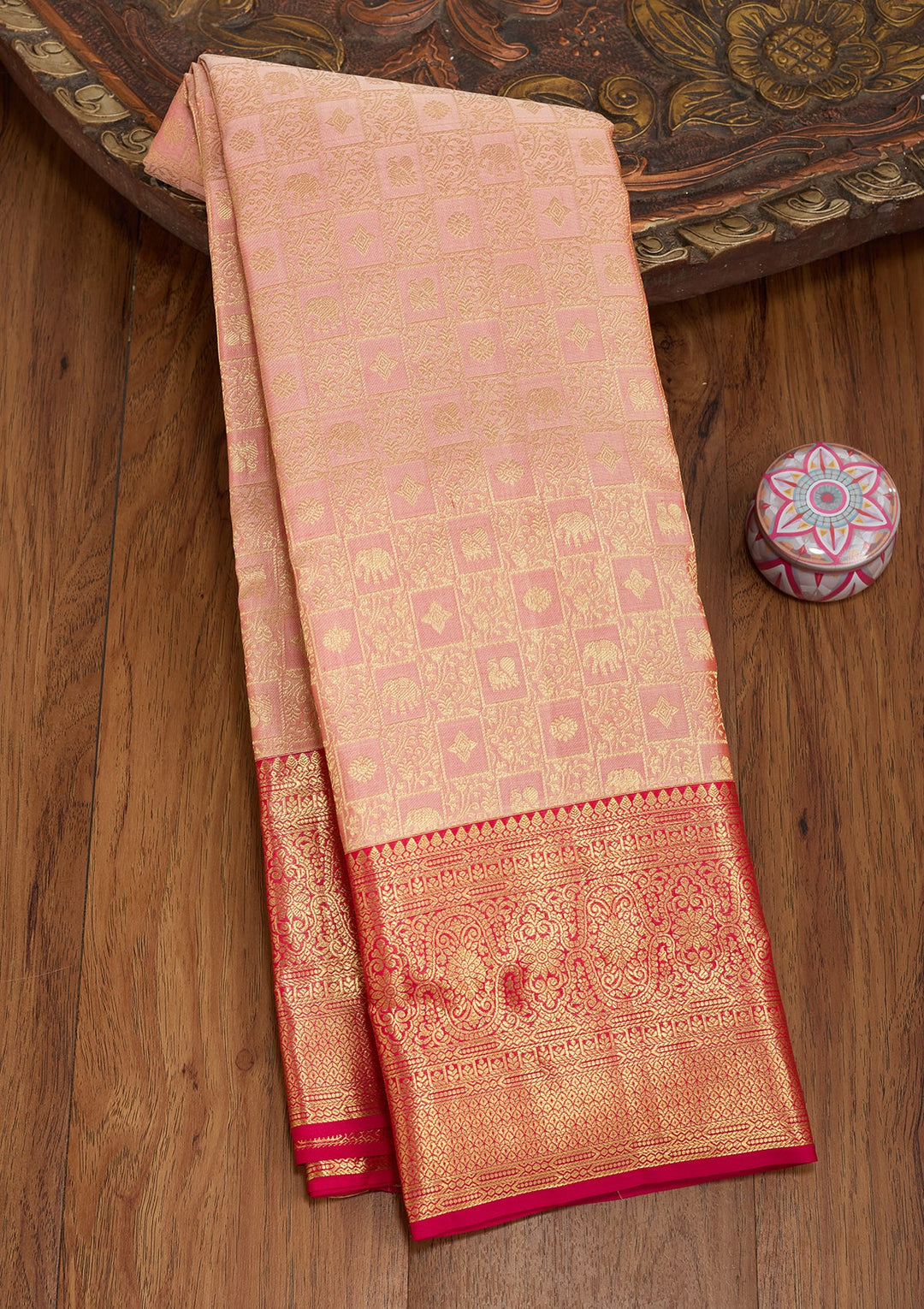 Peach Dharmavaram Pure Silk Saree