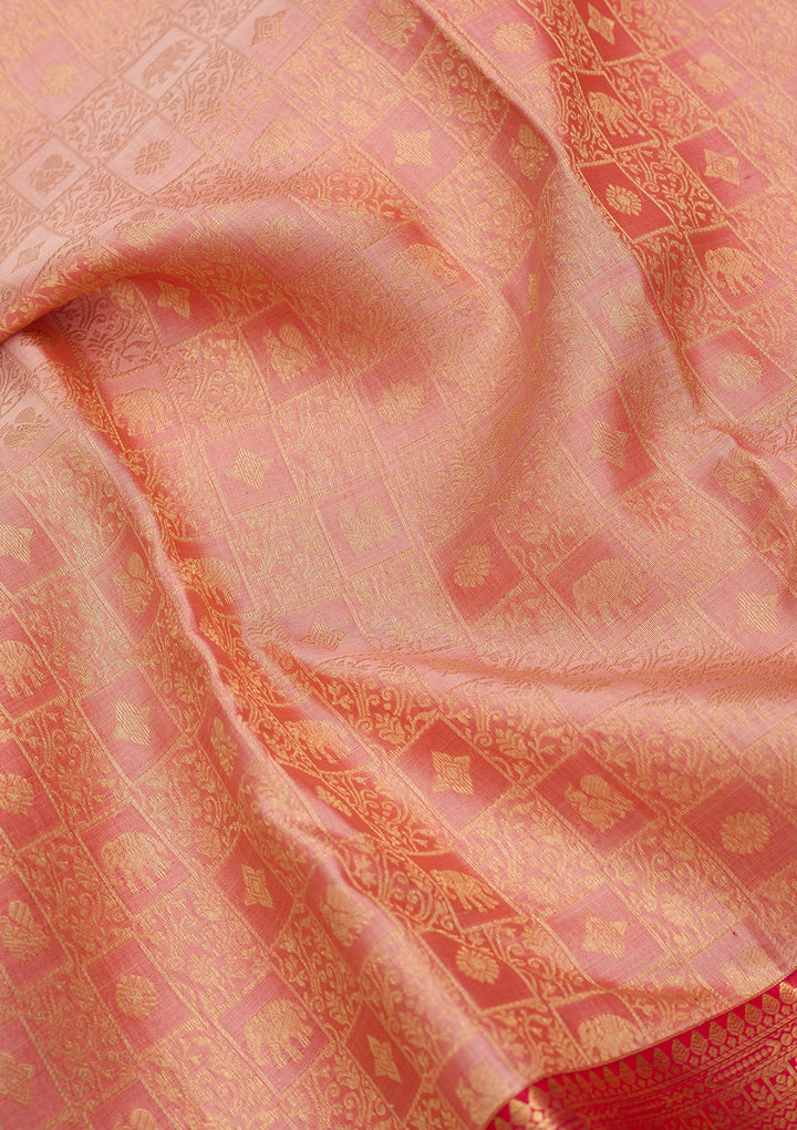 Peach Dharmavaram Pure Silk Saree