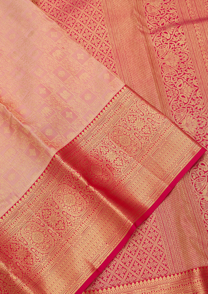 Peach Dharmavaram Pure Silk Saree