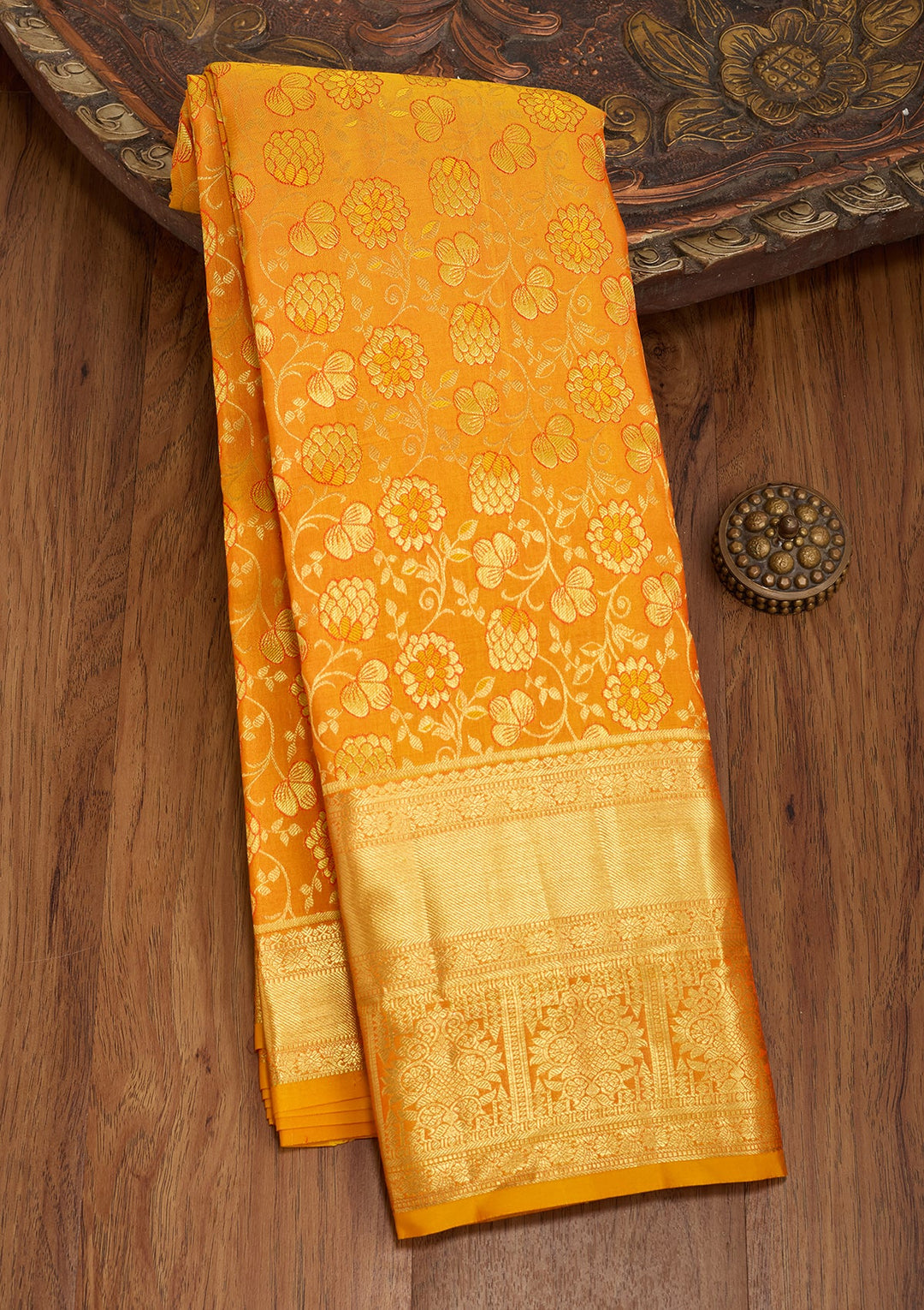 Mustard Dharmavaram Pure Silk Saree