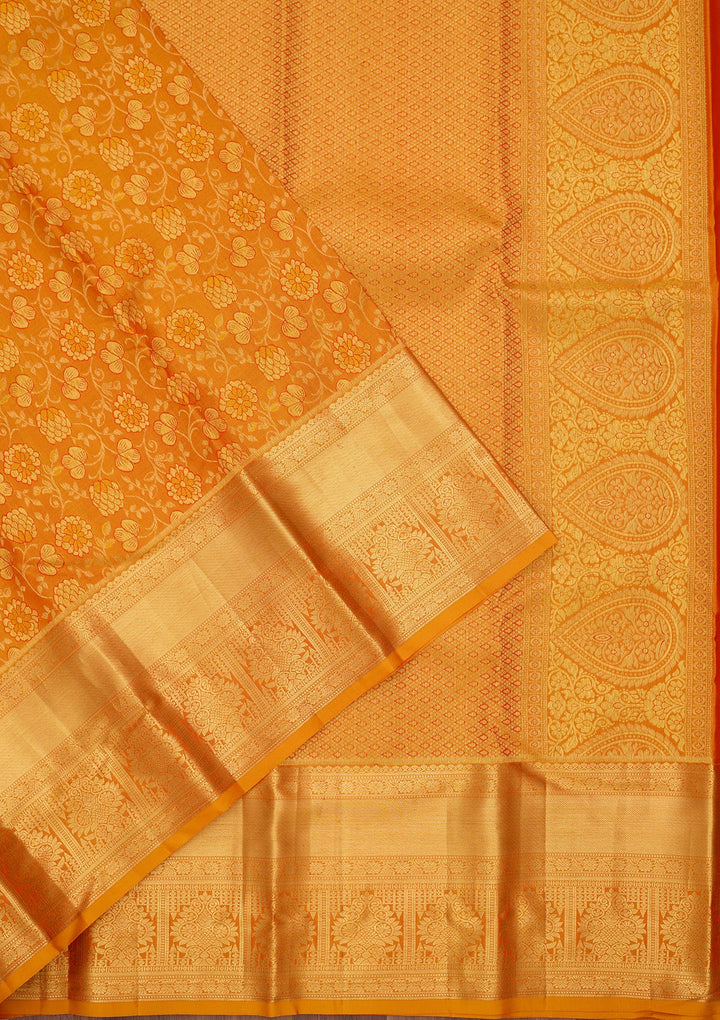 Mustard Dharmavaram Pure Silk Saree